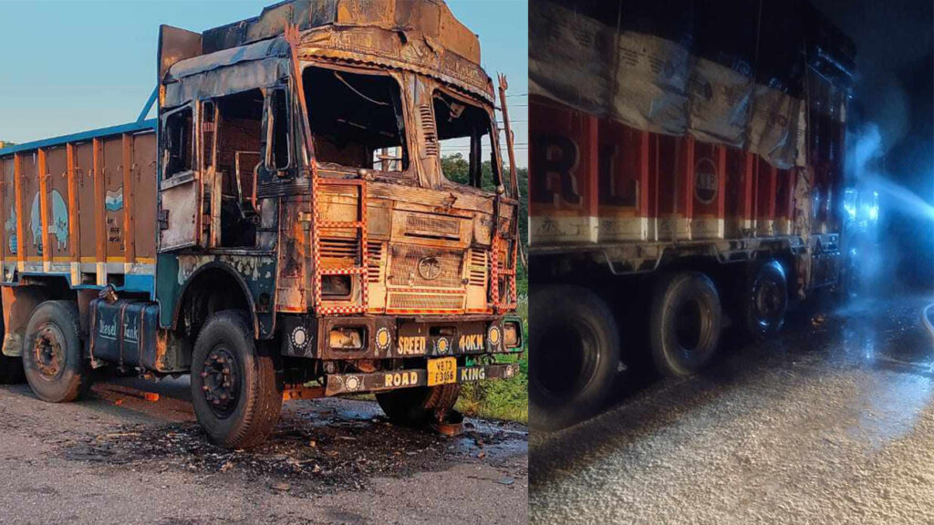 दुर्गा प्रसाईँका समर्थकले झापामा जलाए तीन वटा मालबाहक ट्रक